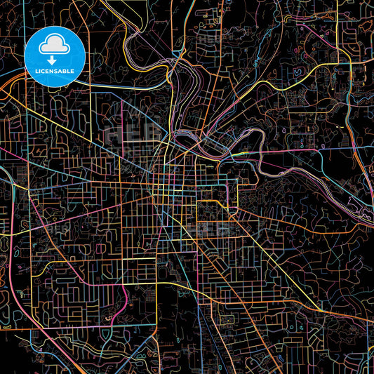 Ann Arbor, Michigan, United States, colorful city map on black background