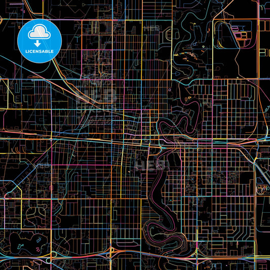 Fargo, North Dakota, United States, colorful city map on black background