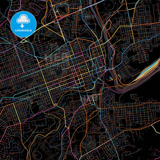 Allentown, Pennsylvania, United States, colorful city map on black background