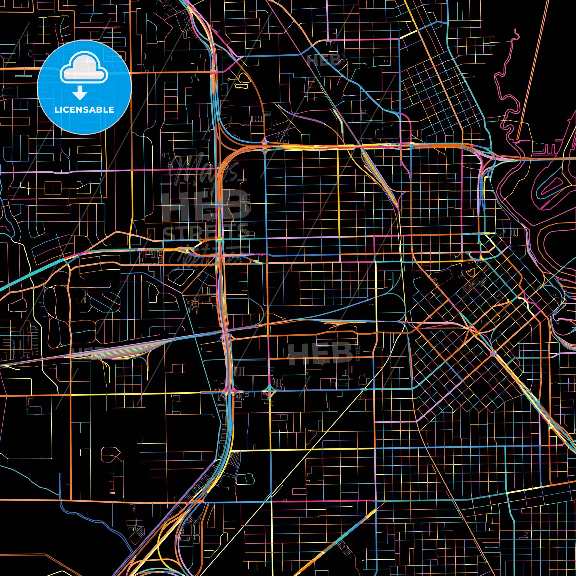 Beaumont Texas United States colorful city map on black background