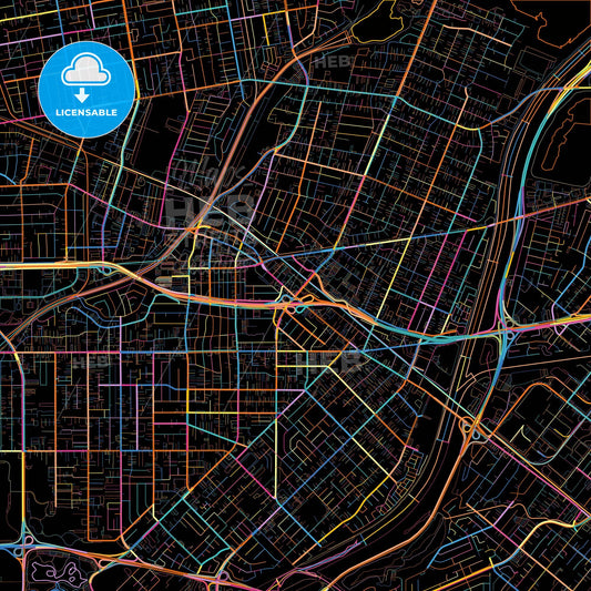 El Monte, California, United States, colorful city map on black background