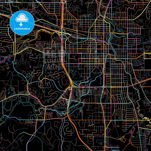 Rochester, Minnesota, United States, colorful city map on black background