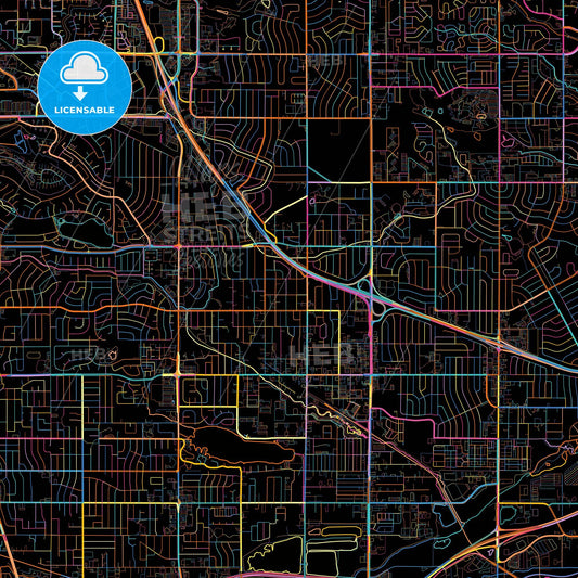 Westminster, Colorado, United States, colorful city map on black background