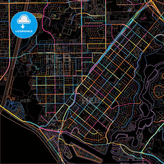 Costa Mesa, California, United States, colorful city map on black background