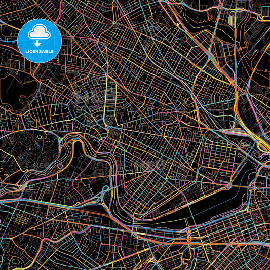 Cambridge, Massachusetts, United States, colorful city map on black background