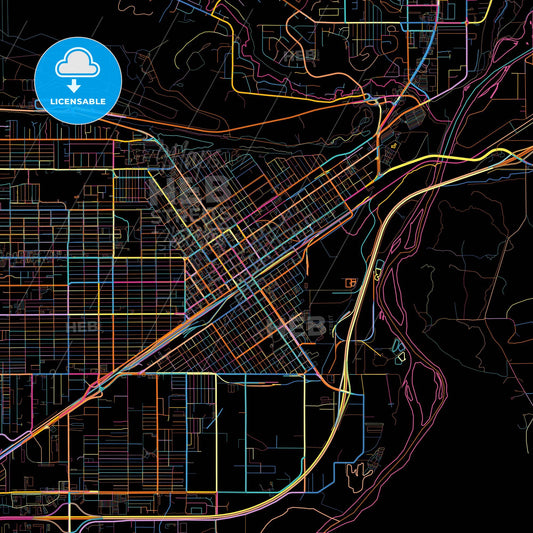 Billings, Montana, United States, colorful city map on black background
