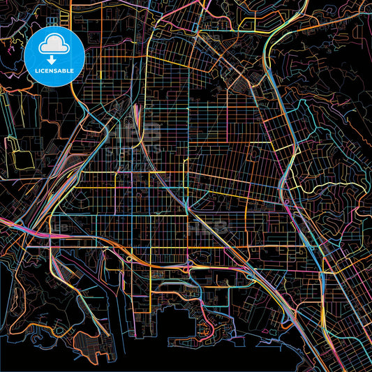 Richmond, California, United States, colorful city map on black background
