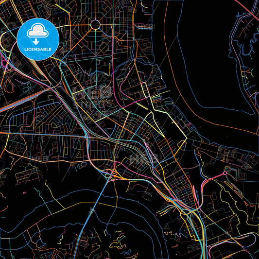 North Charleston, South Carolina, United States, colorful city map on black background