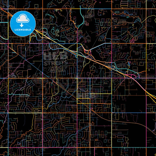 Broken Arrow, Oklahoma, United States, colorful city map on black background