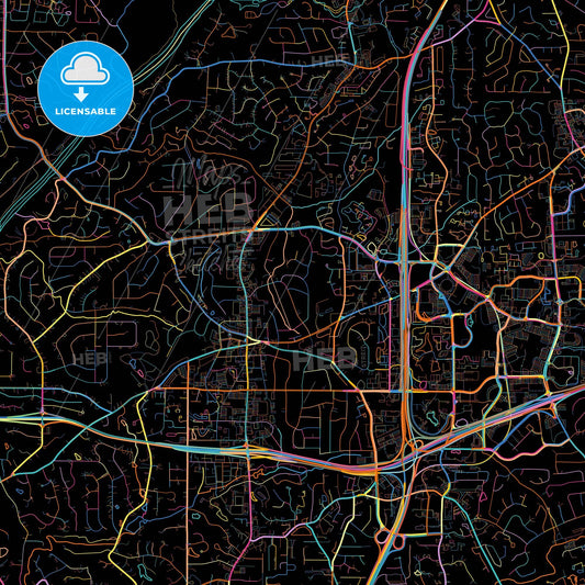 Sandy Springs, Georgia, United States, colorful city map on black background
