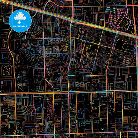 Davie, Florida, United States, colorful city map on black background