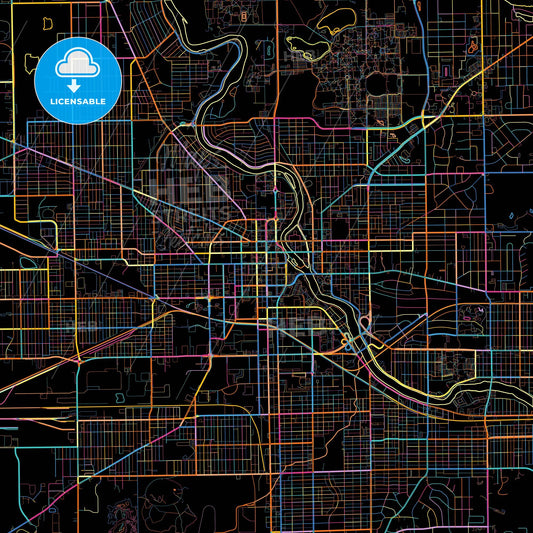 South Bend, Indiana, United States, colorful city map on black background