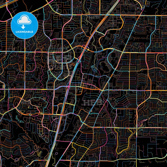 Allen, Texas, United States, colorful city map on black background