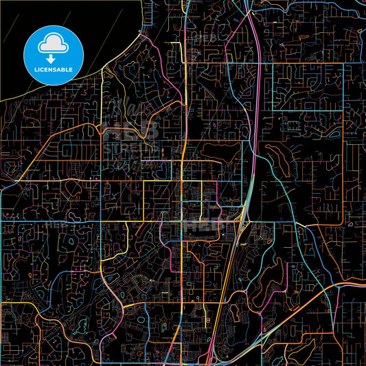 Federal Way, Washington, United States, colorful city map on black background