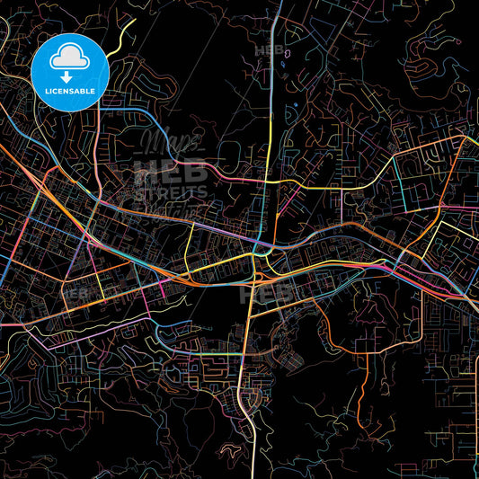 San Marcos, California, United States, colorful city map on black background