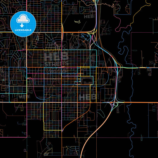 Lawton, Oklahoma, United States, colorful city map on black background