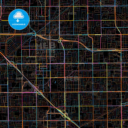 Westminster, California, United States, colorful city map on black background