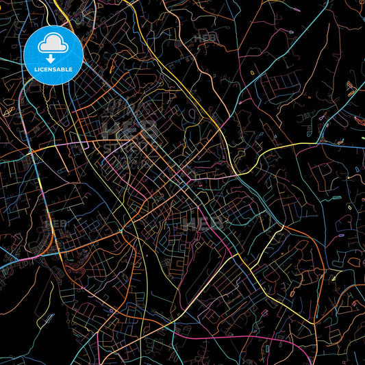 Concord, North Carolina, United States, colorful city map on black background