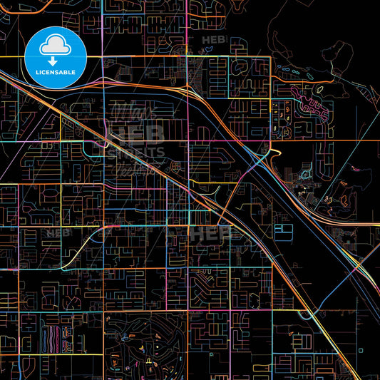 Indio, California, United States, colorful city map on black background
