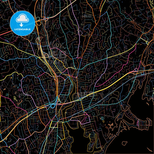 Norwalk, Connecticut, United States, colorful city map on black background