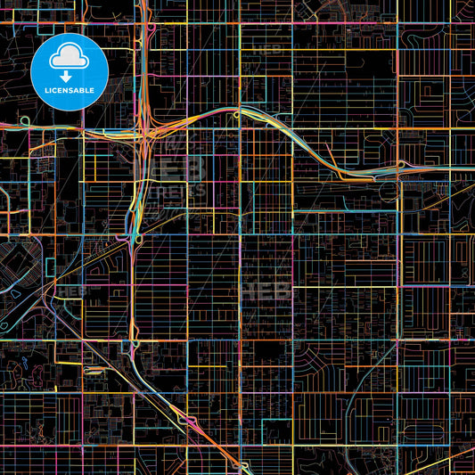 Hawthorne, California, United States, colorful city map on black background