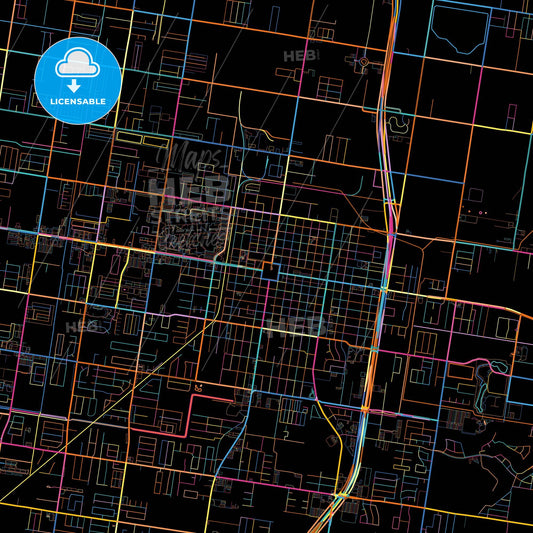 Edinburg, Texas, United States, colorful city map on black background
