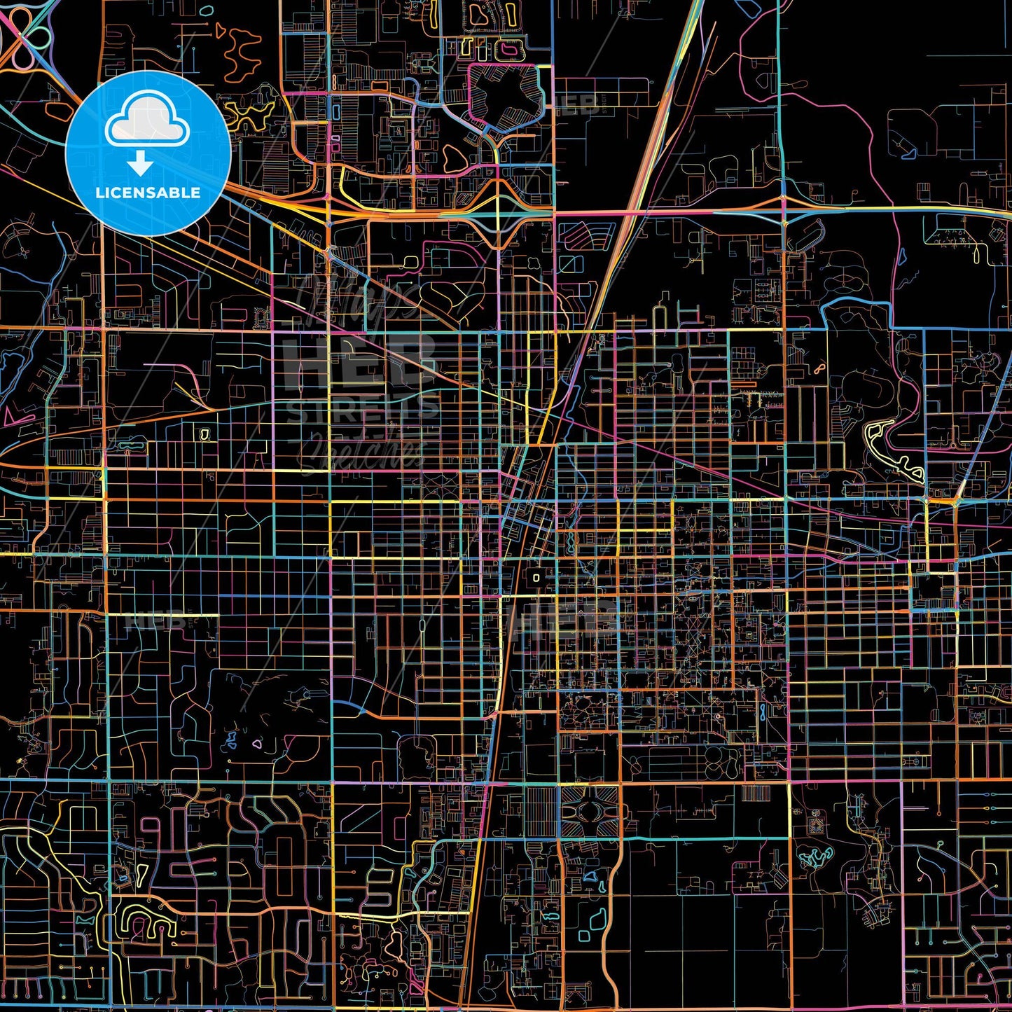 Champaign, Illinois, United States, colorful city map on black background