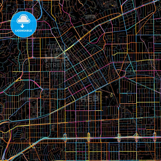 Alhambra, California, United States, colorful city map on black background