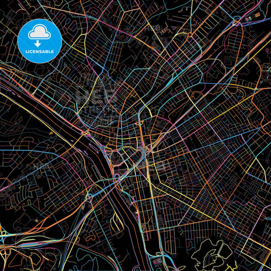 Trenton, New Jersey, United States, colorful city map on black background