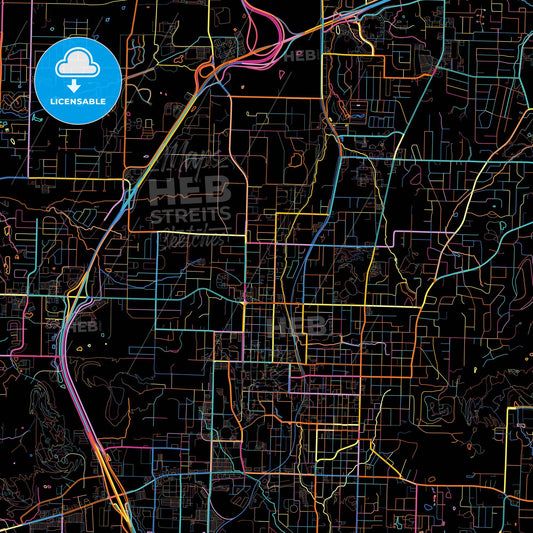 Fayetteville, Arkansas, United States, colorful city map on black background