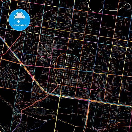 Mission, Texas, United States, colorful city map on black background