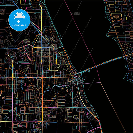 Melbourne, Florida, United States, colorful city map on black background