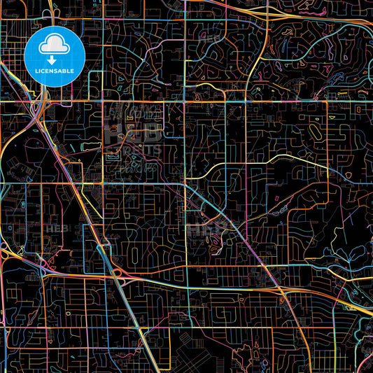 Brooklyn Park, Minnesota, United States, colorful city map on black background