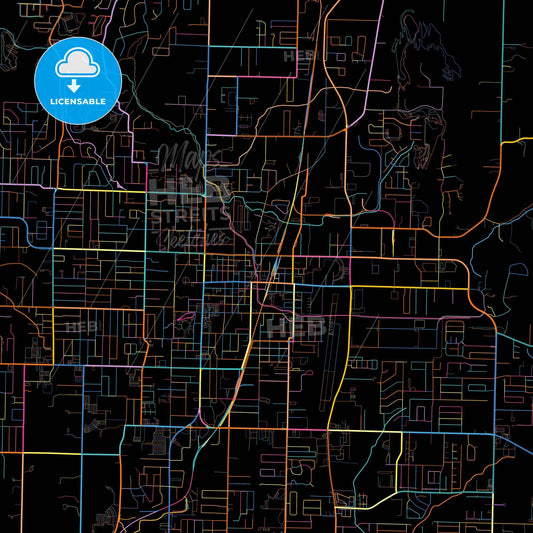 Springdale, Arkansas, United States, colorful city map on black background