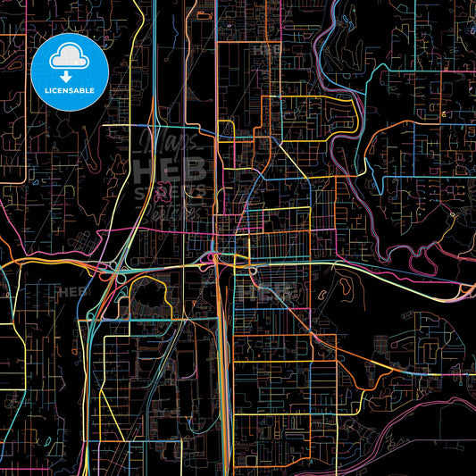 Auburn, Washington, United States, colorful city map on black background