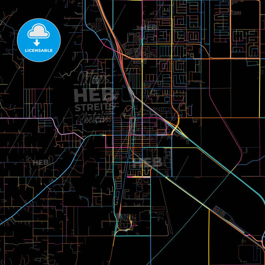 Perris, California, United States, colorful city map on black background