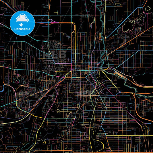 Kalamazoo, Michigan, United States, colorful city map on black background