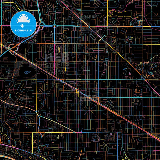Arlington Heights, Illinois, United States, colorful city map on black background