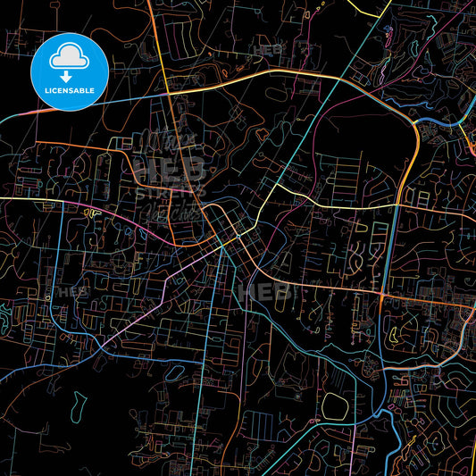 Franklin, Tennessee, United States, colorful city map on black background