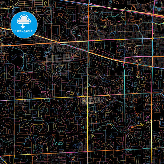 Schaumburg, Illinois, United States, colorful city map on black background