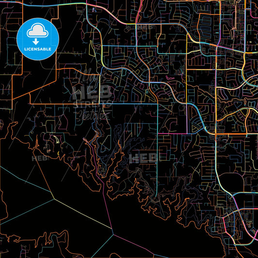 Flower Mound, Texas, United States, colorful city map on black background