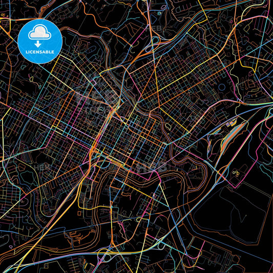 Wilmington, Delaware, United States, colorful city map on black background
