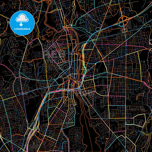 Pawtucket, Rhode Island, United States, colorful city map on black background