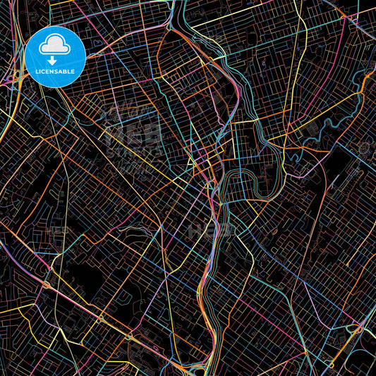 Passaic, New Jersey, United States, colorful city map on black background