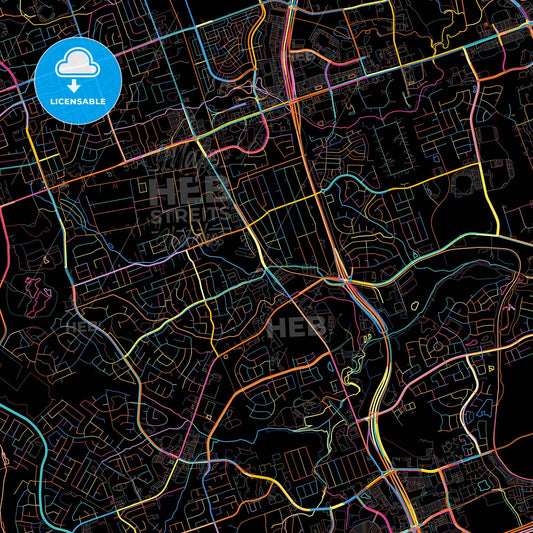Cedar Park, Texas, United States, colorful city map on black background