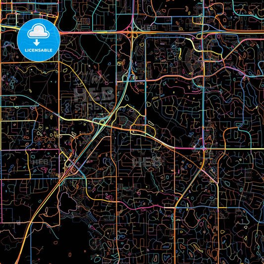 Woodbury, Minnesota, United States, colorful city map on black background