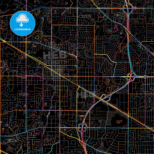 Palatine, Illinois, United States, colorful city map on black background
