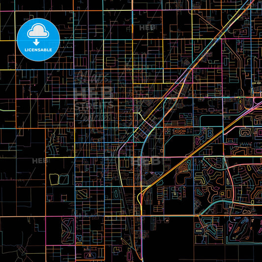 Homestead, Florida, United States, colorful city map on black background