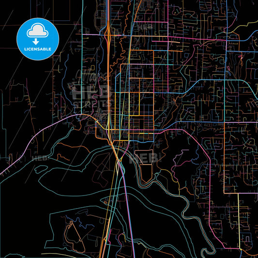 Marysville, Washington, United States, colorful city map on black background