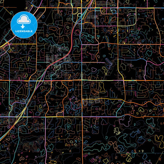 Eagan, Minnesota, United States, colorful city map on black background